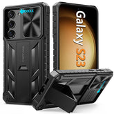 Galaxy S23 5G 6.1 inch Matte Textured Sturdy Bumper Rugged Case with Slidable Camera Lens Cover, Kickstand